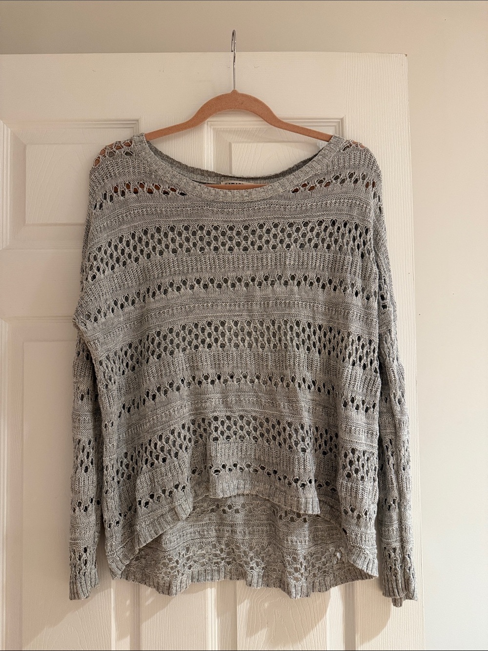 Garage Light Gray Open-Weave Crewneck Sweater